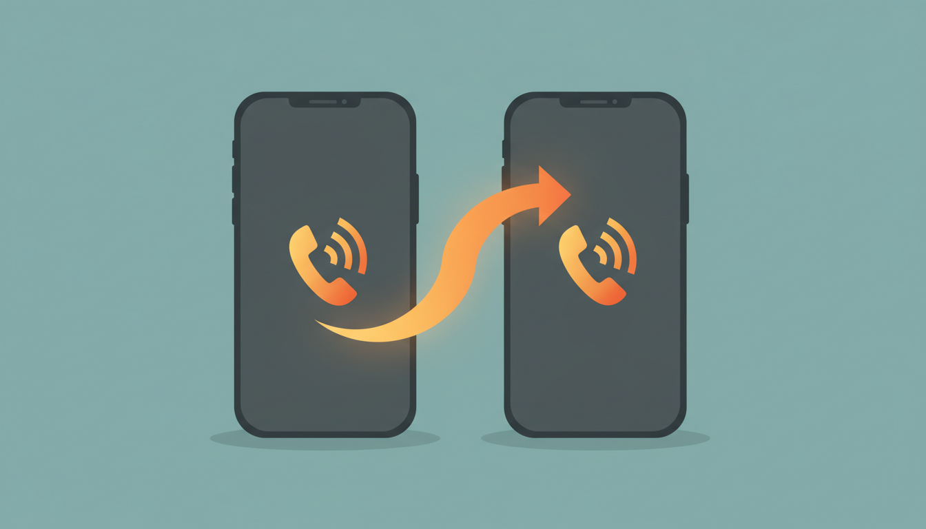 Illustration of two smartphones with an arrow passing a single call signal from one phone to the other